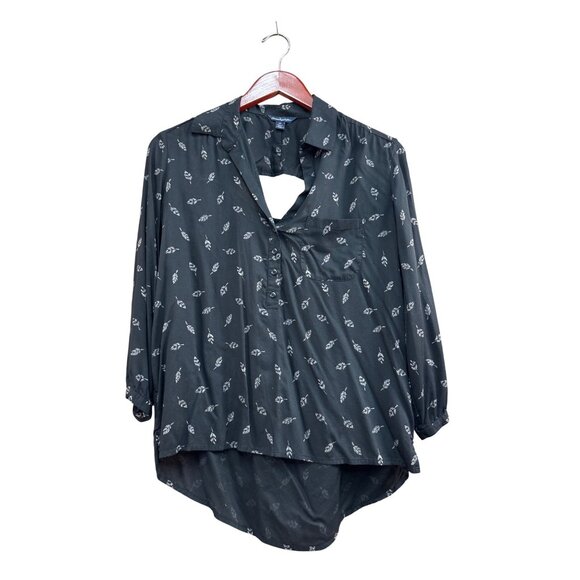 American Eagle Outfitters Womens Black Leaf Print Button-Up Blouse S - Picture 1 of 7